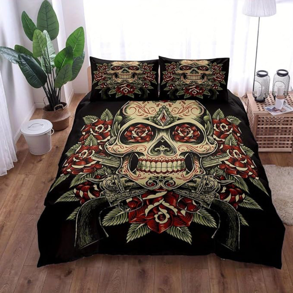 Housse de couette crâne mexican guns & roses