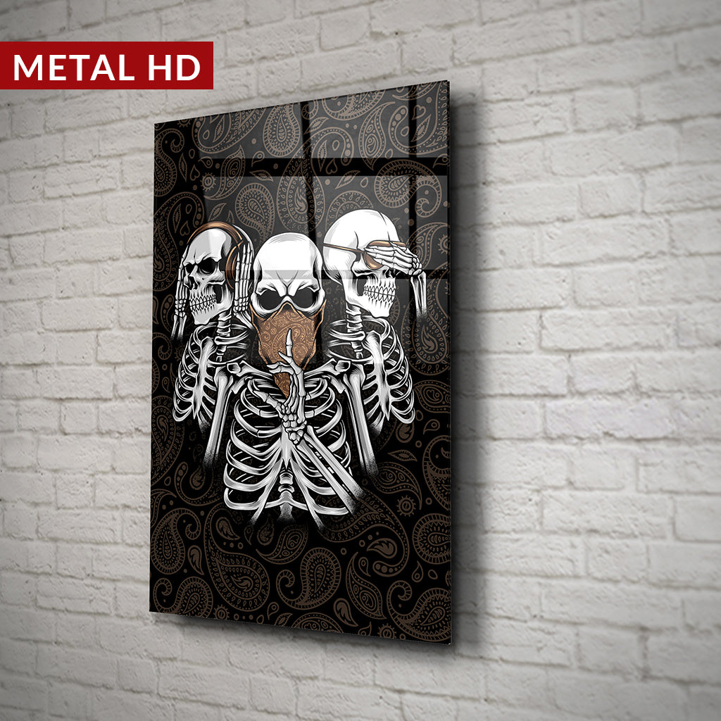 Tableau Tête de Mort 3 Wise Skulls en Metal HD