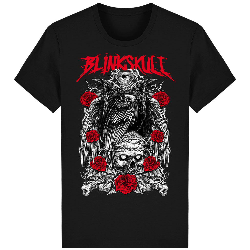 T-Shirt Noir Tête de Mort Corbeaux Noirs face avant marque Blink Skull