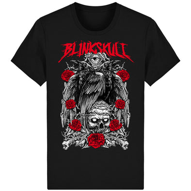 T-Shirt Noir Tête de Mort Corbeaux Noirs face avant marque Blink Skull
