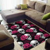 Tapis de salon tete de mort avec roses avec canapé d'angle