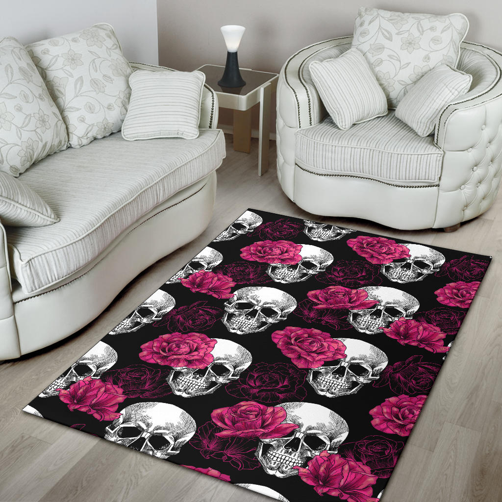 Tapis de Salon Tête de Mort avec Roses