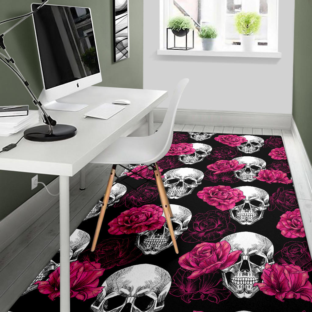 Tapis de Salon Tête de Mort avec Roses