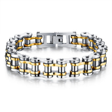 Bracelet Homme Chaîne Moto - Gold Silver